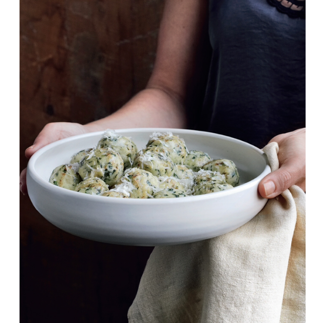 Alto Adige-style spinach and bread dumplings with gruyère cheese & Parmigiano Reggiano cheese
