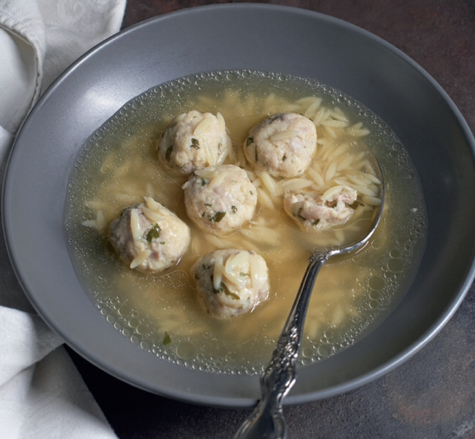 Polpettini in brodo della zia (Aunt Lidia's chicken meatball soup with risoni)